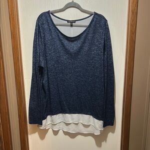 Lane Bryant Blue and White Asymmetrical Long Sleeve Tunic